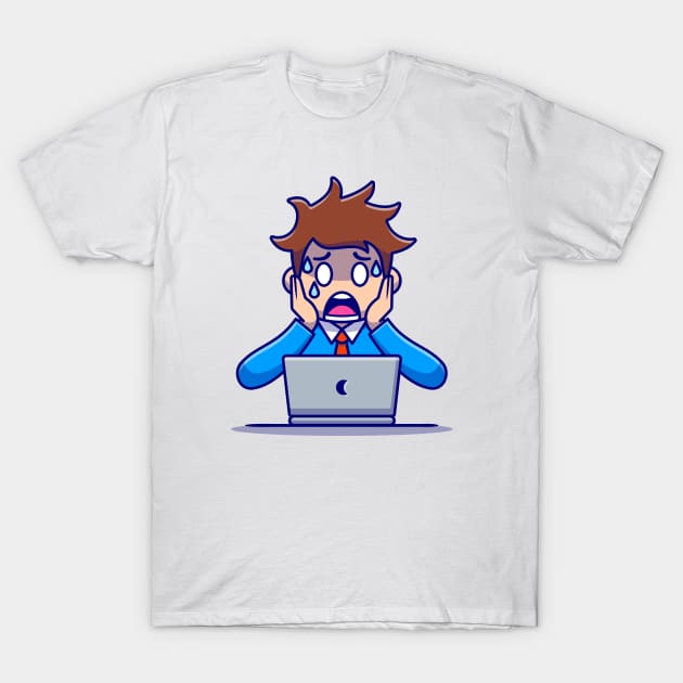 Man Employee Panic With Laptop T-Shirt by Catalyst Labs